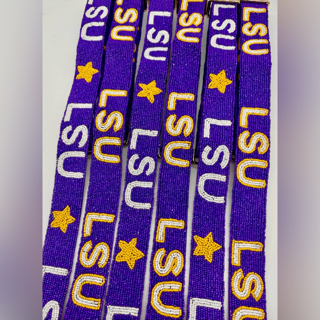 Lsu Yellow Outline Adjustable Handmade Beaded Strap